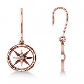 Diamond Nautical Dangle Compass Earrings 14k Rose Gold (0.16ct)