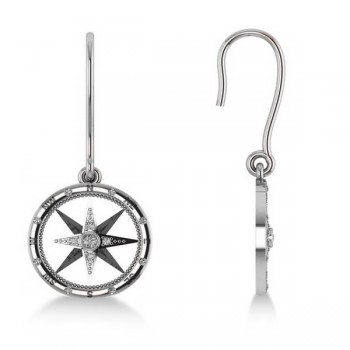 Diamond Nautical Dangle Compass Earrings 14k White Gold (0.16ct)