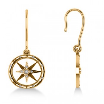 Diamond Nautical Dangle Compass Earrings 14k Yellow Gold (0.16ct)