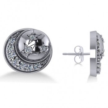 Diamond Crescent Moon and Stars Earrings 14k White Gold (0.28ct)