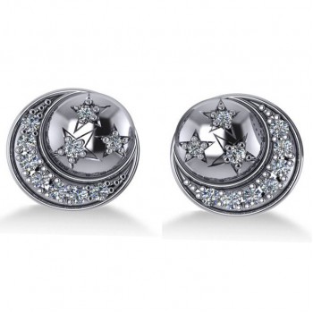 Diamond Crescent Moon and Stars Earrings 14k White Gold (0.28ct)