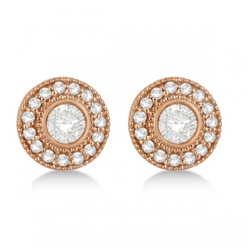 Vintage Diamond Halo Stud Earrings Bezel Set 14k Rose Gold (0.77ct)