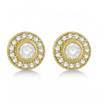 Vintage Diamond Halo Stud Earrings Bezel Set 14k Yellow Gold (0.77ct)
