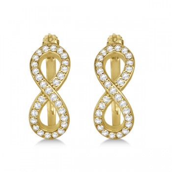 Diamond Infinity Style Hinged Hoop Earrings 14k Yellow Gold 0.33ct