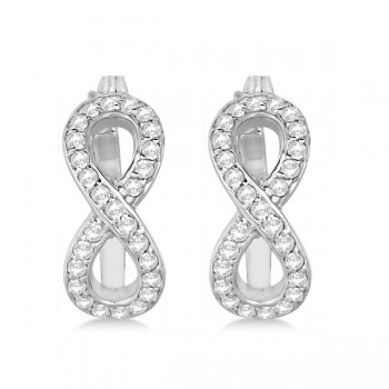 Infinity Shaped Hinged Hoop Diamond Earrings 14k White Gold 0.50ct