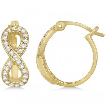 Infinity Shaped Hinged Hoop Diamond Earrings 14k Yellow Gold 0.50ct