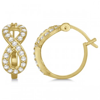 Infinity Shaped Hinged Hoop Diamond Earrings 14k Yellow Gold 0.75ct