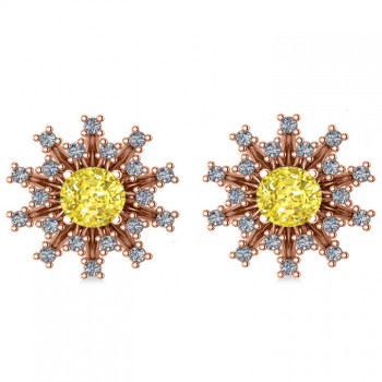 Yellow Diamond & Diamond Sunburst Earrings 14k Rose Gold (1.40ct)