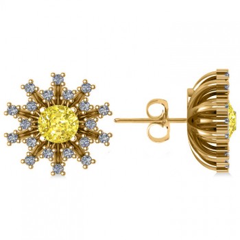 Yellow Diamond & Diamond Sunburst Earrings 14k Yellow Gold (1.40ct)