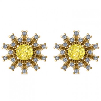 Yellow Diamond & Diamond Sunburst Earrings 14k Yellow Gold (1.40ct)