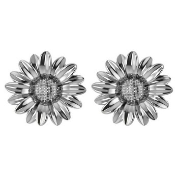 Multilayered Daisy Flower Stud Earrings 14K White Gold