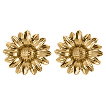 Multilayered Daisy Flower Stud Earrings 14K Yellow Gold