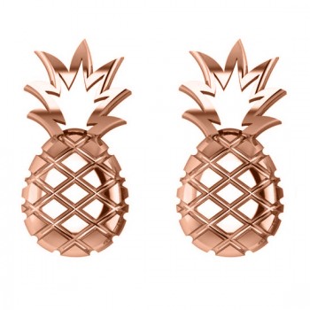 Pineapple Fashion Stud Earrings 14k Rose Gold