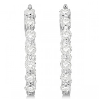 Inside Out Diamond Hoop Earrings Prong Set in 14k White Gold 1.34ct