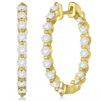 Inside Out Diamond Hoop Earrings Prong Set in 14k Yellow Gold 2.00ct