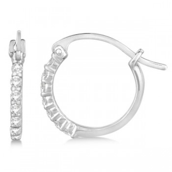 Genuine Diamond Petite Hoop Earrings Pave Set 14k White Gold 0.15ct