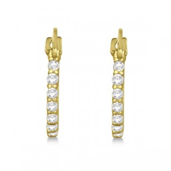 Genuine Diamond Petite Hoop Earrings Pave Set 14k Yellow Gold 0.15ct