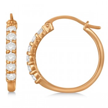 Genuine Diamond Hoop Earrings Pave Set in 14k Rose Gold 1.00ct