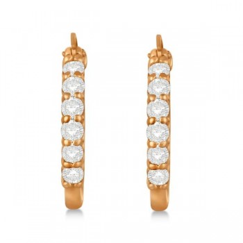 Genuine Diamond Hoop Earrings Pave Set in 14k Rose Gold 1.00ct