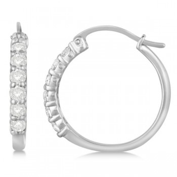 Genuine Diamond Hoop Earrings Pave Set in 14k White Gold 1.00ct