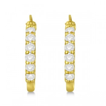 Genuine Diamond Hoop Earrings Pave Set in 14k Yellow Gold 1.00ct