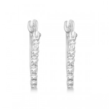 Genuine Diamond Hoop Earrings Pave Set in 14k White Gold 0.25ct