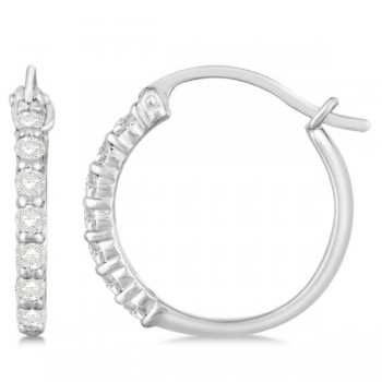 Genuine Diamond Hoop Earrings Pave Set in 14k White Gold 0.33ct