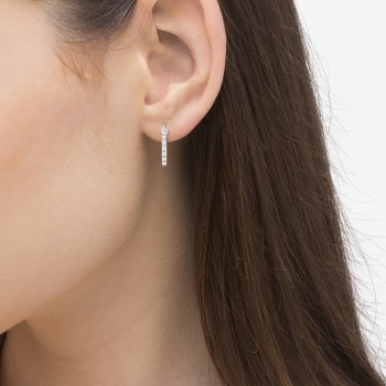 Genuine Diamond Hoop Earrings Pave Set in 14k White Gold 0.33ct