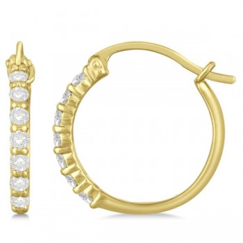 Genuine Diamond Hoop Earrings Pave Set in 14k Yellow Gold 0.33ct