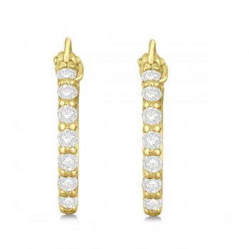 Genuine Diamond Hoop Earrings Pave Set in 14k Yellow Gold 0.33ct