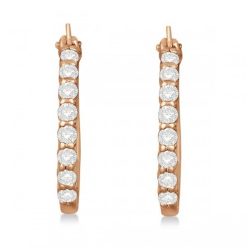 Genuine Diamond Hoop Earrings in Pave Set 14k Rose Gold 0.50ct