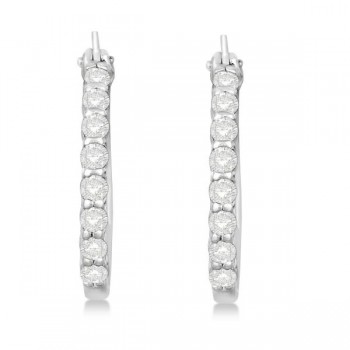 Genuine Diamond Hoop Earrings Pave Set in 14k White Gold 0.50ct