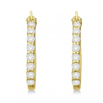 Genuine Diamond Hoop Earrings Pave Set in 14k Yellow Gold 0.50ct