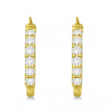 Genuine Diamond Hoop Earrings Pave Set in 14k Yellow Gold 0.75ct
