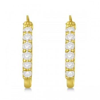 Genuine Diamond Hoop Earrings Pave Set in 14k Yellow Gold 0.75ct