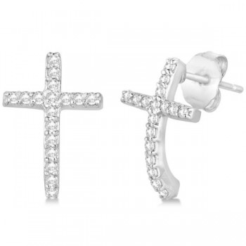 Pave Set Diamond Cross Post Earrings 14k White Gold 0.33 carats