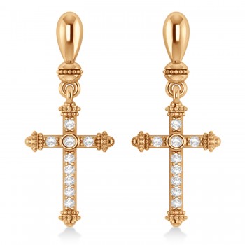 Diamond Cross Drop Earrings 14k Rose Gold (0.25ctw)
