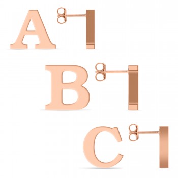 Custom Letter Charm Initial Stud Earrings 14K Rose Gold