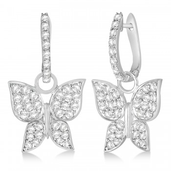 Diamond Butterfly Drop Earrings 14k White Gold (1.26ct)