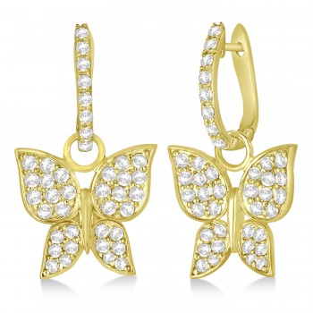 Diamond Butterfly Drop Earrings 14k Yellow Gold (1.26ct)