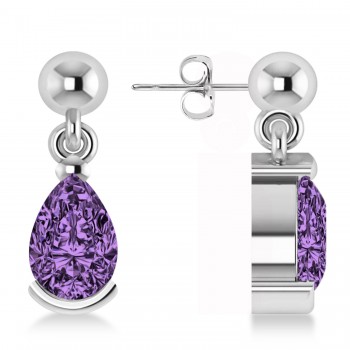 Amethyst Dangling Pear Earrings 14k White Gold (2.00ct)