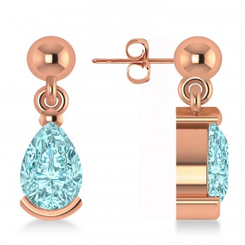 Aquamarine Dangling Pear Earrings 14k Rose Gold (2.00ct)