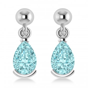 Aquamarine Dangling Pear Earrings 14k White Gold (2.00ct)