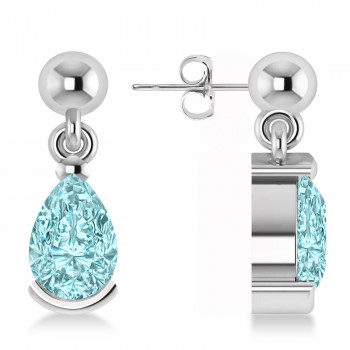 Aquamarine Dangling Pear Earrings 14k White Gold (2.00ct)