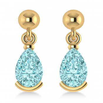 Aquamarine Dangling Pear Earrings 14k Yellow Gold (2.00ct)