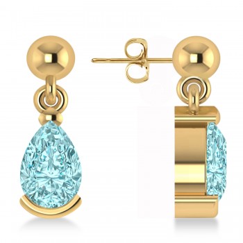 Aquamarine Dangling Pear Earrings 14k Yellow Gold (2.00ct)