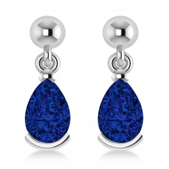 Blue Sapphire Dangling Pear Earrings 14k White Gold (2.00ct)