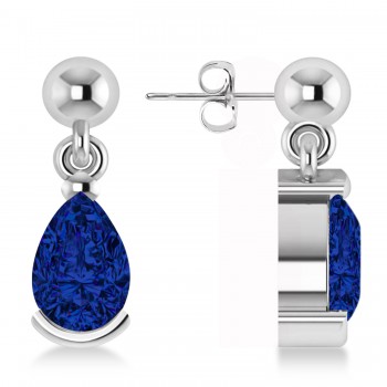 Blue Sapphire Dangling Pear Earrings 14k White Gold (2.00ct)