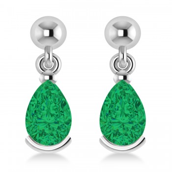 Emerald Dangling Pear Earrings 14k White Gold (2.00ct)