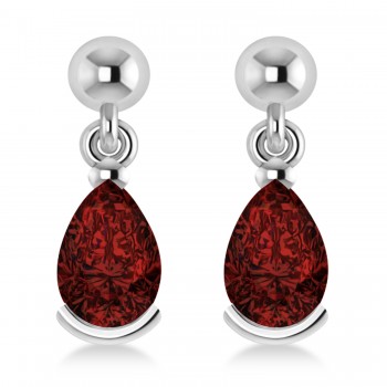 Garnet Dangling Pear Earrings 14k White Gold (2.00ct)